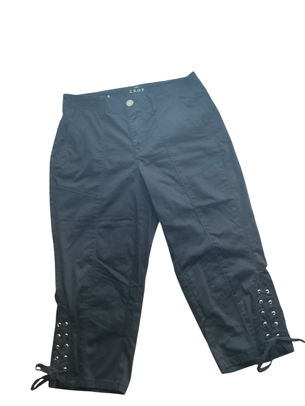 Cropped Black Pants with Lace-Up Hem sz4